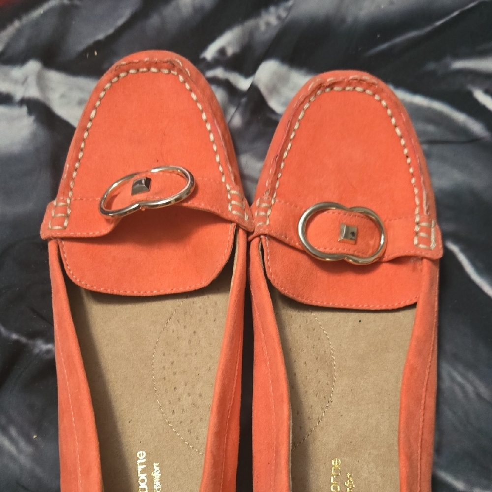 Liz Claiborne Coral Loafers with Silver Buckle